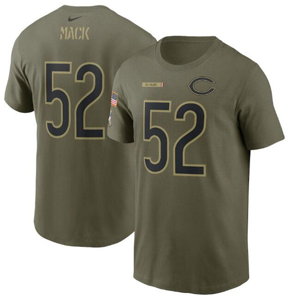 Men's Chicago Bears #52 Khalil Mack 2021 Olive Salute To Service Legend Performance T-Shirt - Click Image to Close